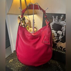 ABRO Vibrant Hot Pink Pebble Leather Hobo Bag